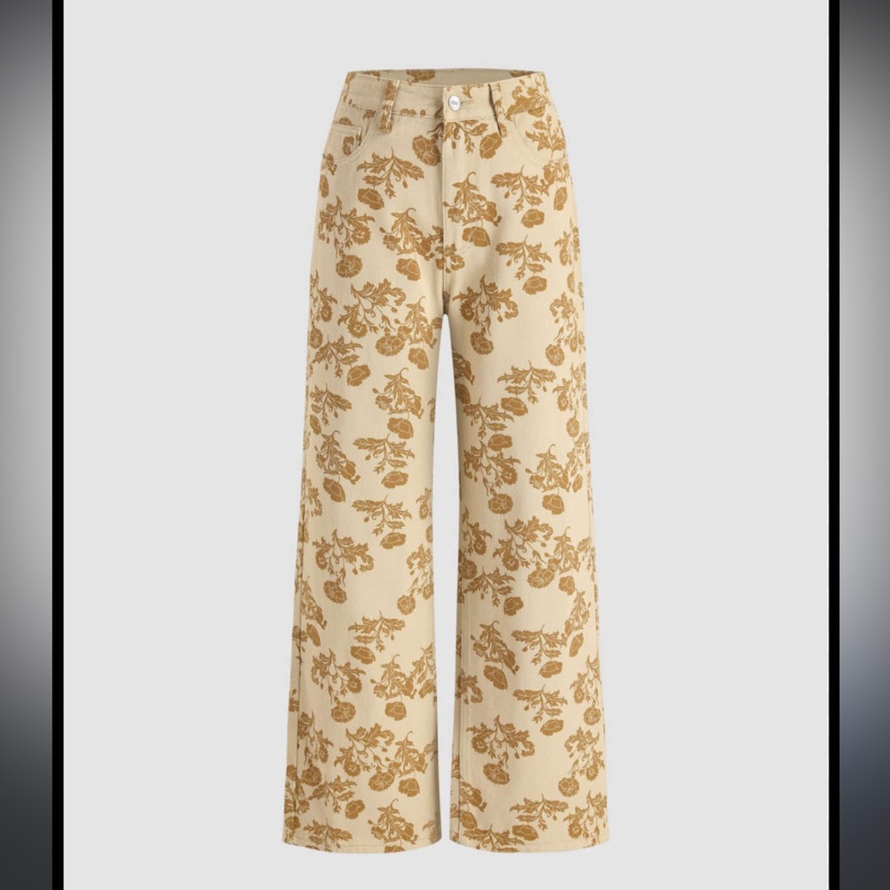 Cider Cream Wide-Leg Floral Print Jeans